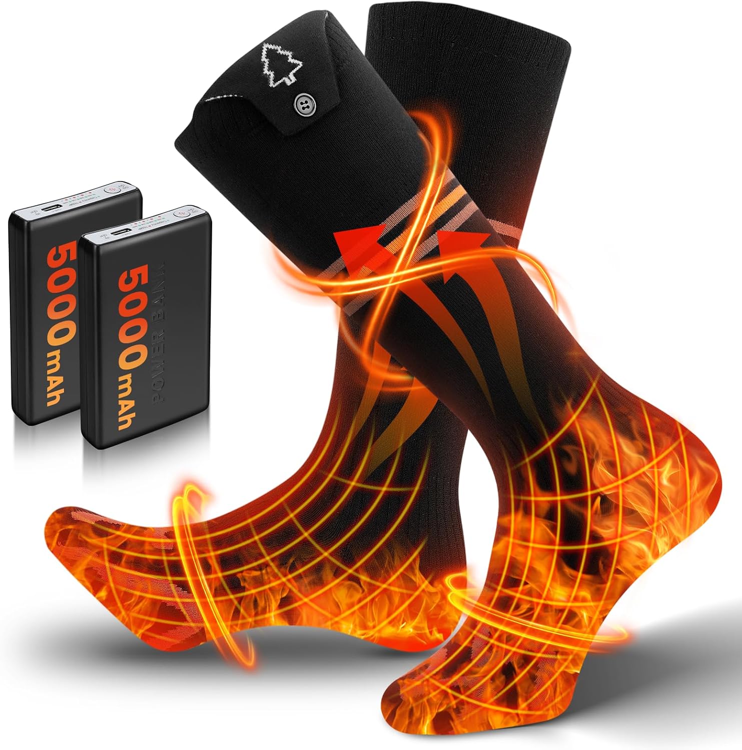 Heated Socks Electric Heated Socks for Men Women, 5000mAh*2 Rechargeable Electric Warm Socks Heat Up to 9 Hours, Winter Washable Thermal Socks Foot Warmer for Outdoor Camping