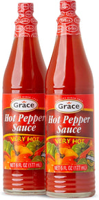 Grace Hot Pepper Sauce 6oz - 2 Pack Hot Sauce Bottles - Jamaican Scotch Bonnet Pepper Sauce - Caribbean Hot Sauce made with Scotch Bonnet Peppers & West Indian Hot Peppers
