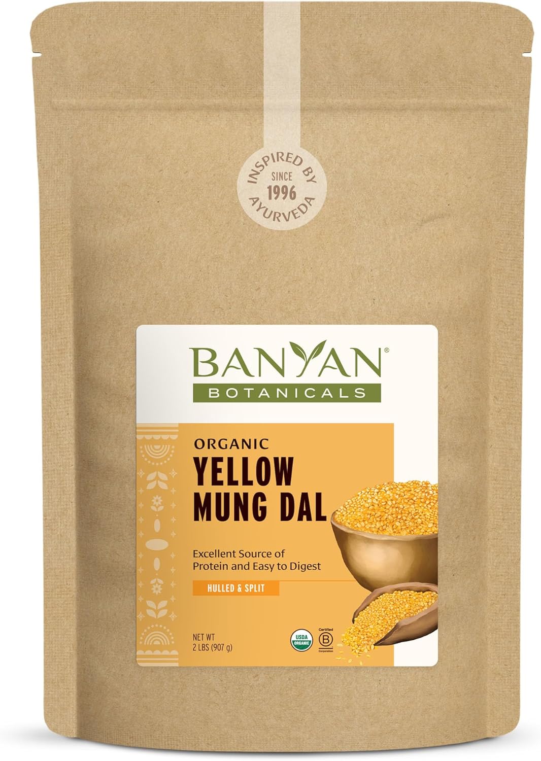 Banyan Botanicals Organic Yellow Mung Dal – Gut-Friendly Plant-Based Protein – Premium Split Mung Beans for Kitchari, Easy Digestion & Metabolic Purity – 2 lb. – USDA Organic