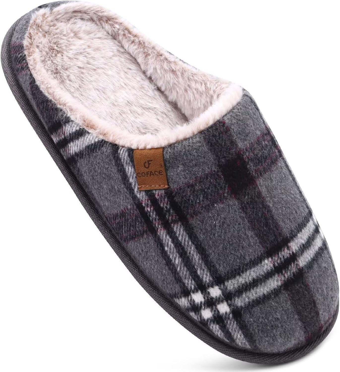 COFACE Womens Cozy Memory Foam Scuff Slippers Ladies Fuzzy Warm Slip On House Shoes With Arch Support, Indoor Outdoor Rubber Sole