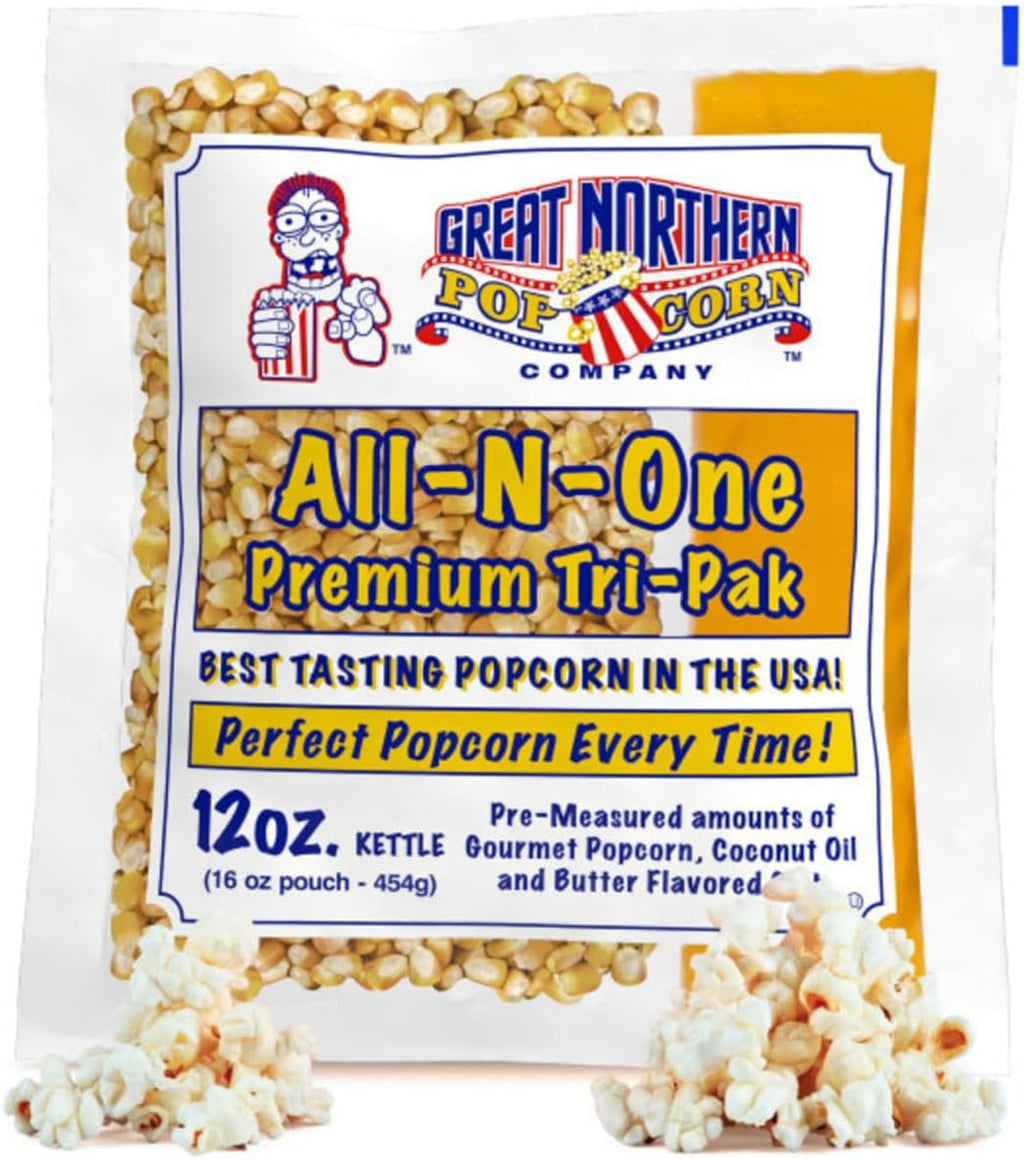 12oz Popcorn Machine Popcorn Packets - All-in-One Movie Theater Style Popcorn Kernels, Salt, and Oil Packs by Great Northern Popcorn (24 Case)