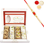 Ghasitaram Gifts Rakhi Gifts for Brothers Rakhi Sweets - Assorted Box of Barfis, Dryfruit Sweets 400 GMS with Beads Rakhi