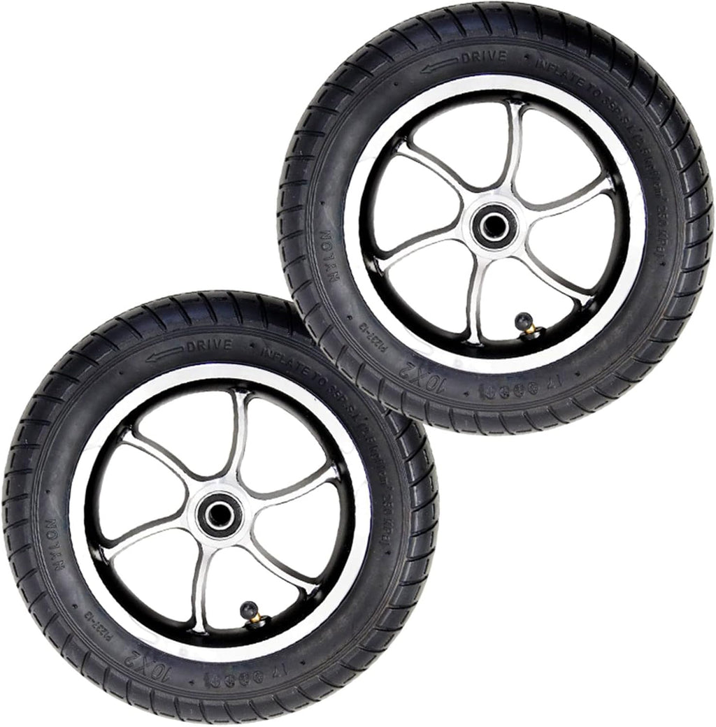 10×2.125 Small Pneumatic Tire Wheels Assembly (2), 10inch Non-Slip Front Casters Replacement for Electric Wheelchair, Aluminum Hub, 12mm (1/2") Bearing