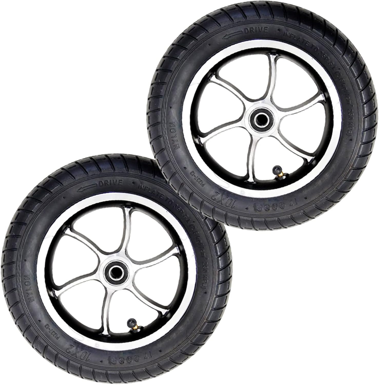 10×2 Small Pneumatic Tire Wheels Assembly (2), 10inch Non-Slip Front Casters Replacement for Electric Wheelchair, Aluminum Hub, 12mm (1/2") Bearing
