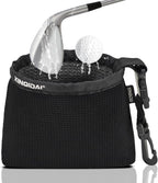 Golf Club and Golf Ball Cleaning Bag - Cleans Club Grooves, Golf Bag Accessories,Waterproof Clean Face Tech, Detachable Clip, Machine Washable,Golfer Gifts for Men(1-Pack,BLACK)