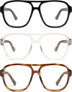 AMOMOMA 3 Pack Oversized Aviator Spring Hinge Reading Glasses for Women Men,Retro Blue Light Computer Reader Frame AM6081