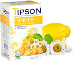 Tipson Organic Ginger Herbal Infusions - Ginger Chamomile & Lemon - 20 Premium Tea Bags (Pack of 1)