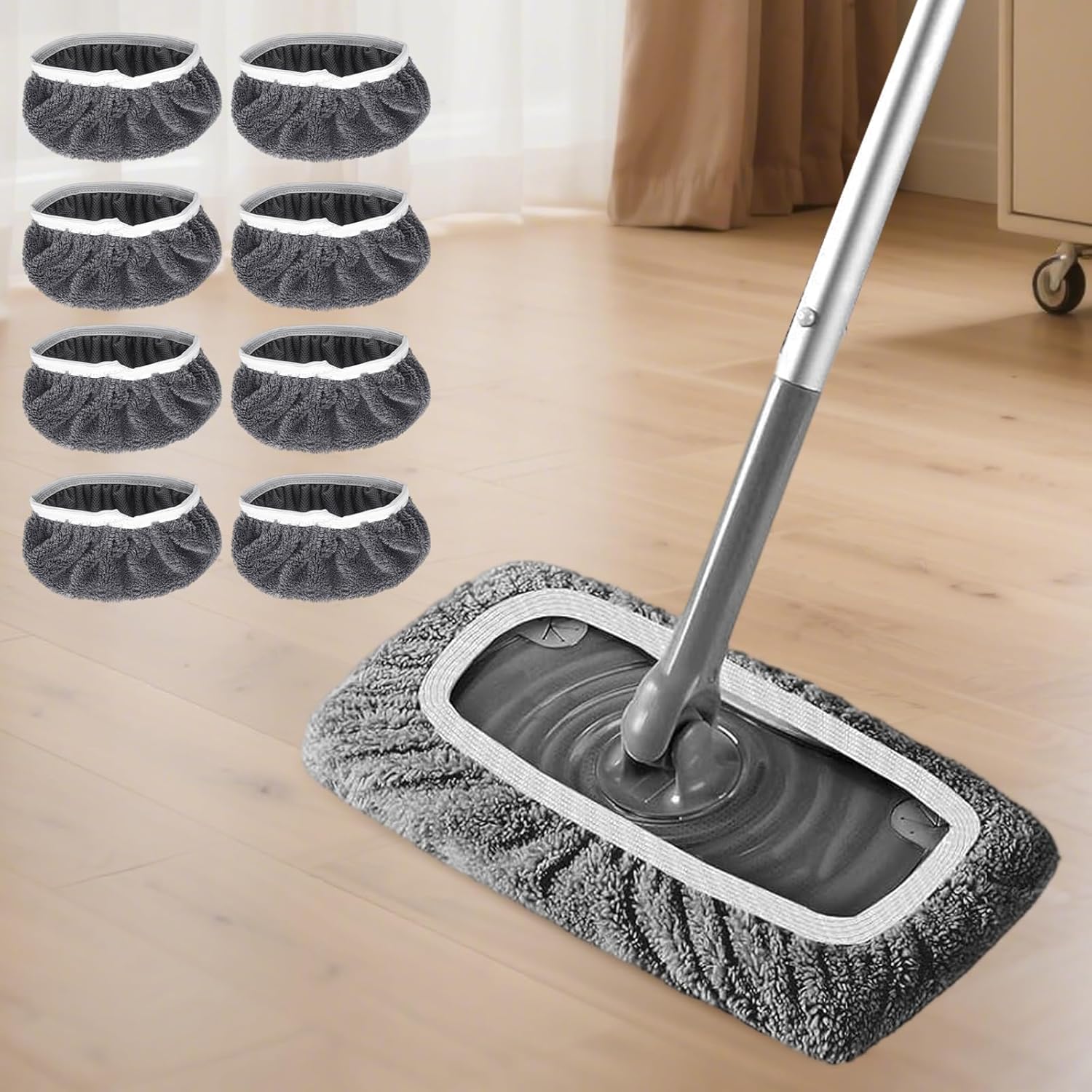 8 Pcs Reusable Mop Pads Replacement Set for Wet Dry Flat Mop with Hardwood Laminate Tile Floors for Home Deep Cleaning(Grey)