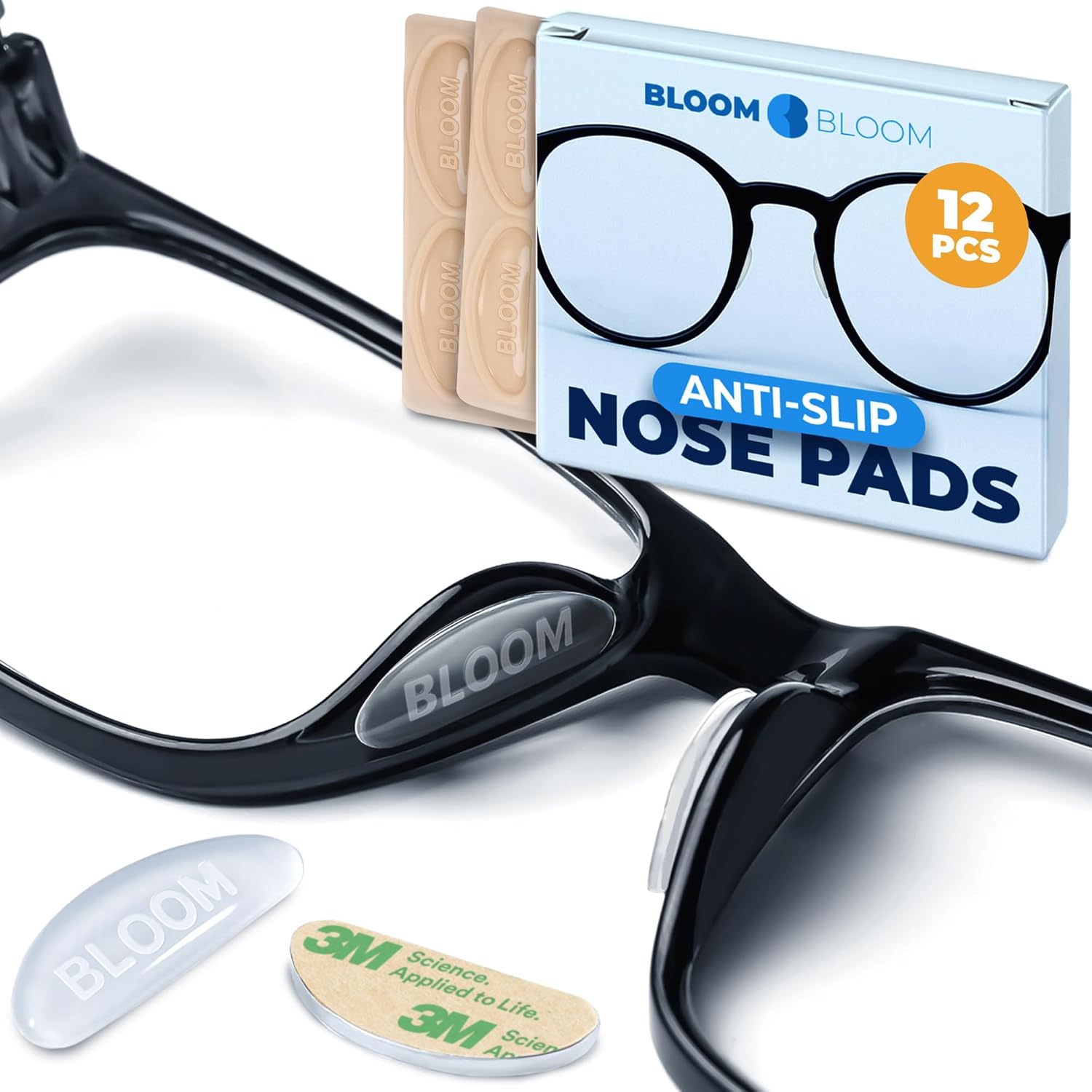 Premium Eyeglass Nose Pads 6 Pairs – Clear Silicone Anti-Slip Stick-On Pads for Glasses, Sunglasses – Adhesive – BLOOM & BLOOM