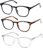 Reading Glasses Women Men Stylish Unisex Readers +0.75 Lightweight Cheaters Glasses for Reading Black/Tortoise/Clear 3 Pack