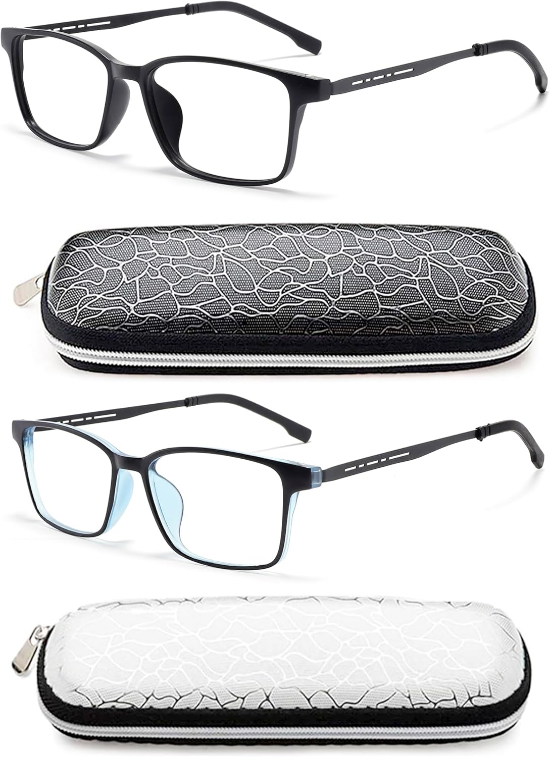 Ultralight TR90 Titanium Reading Glasses Men Women - Anti Blue Light Blocking Readers Square Frame (2PC Black Blue)