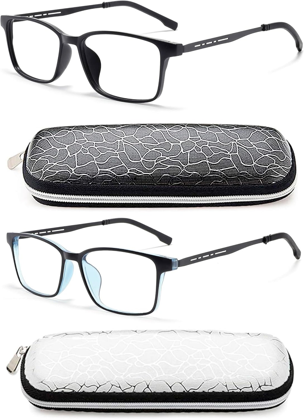 Ultralight TR90 Titanium Reading Glasses Men Women - Anti Blue Light Blocking Readers Square Frame (2PC Black Blue)