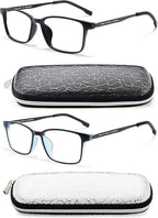 Ultralight TR90 Titanium Reading Glasses Men Women - Anti Blue Light Blocking Readers Square Frame (2PC Black Blue)