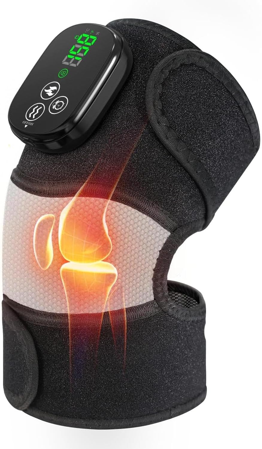 YUANBO Heated Knee Massager with 6 Timer, 3 in 1 Cordless Knee Heating Pad Brace Wrap for Elbow Shoulder Knee Pain Relaxation with 3 Vibration & 6 Heating Modes