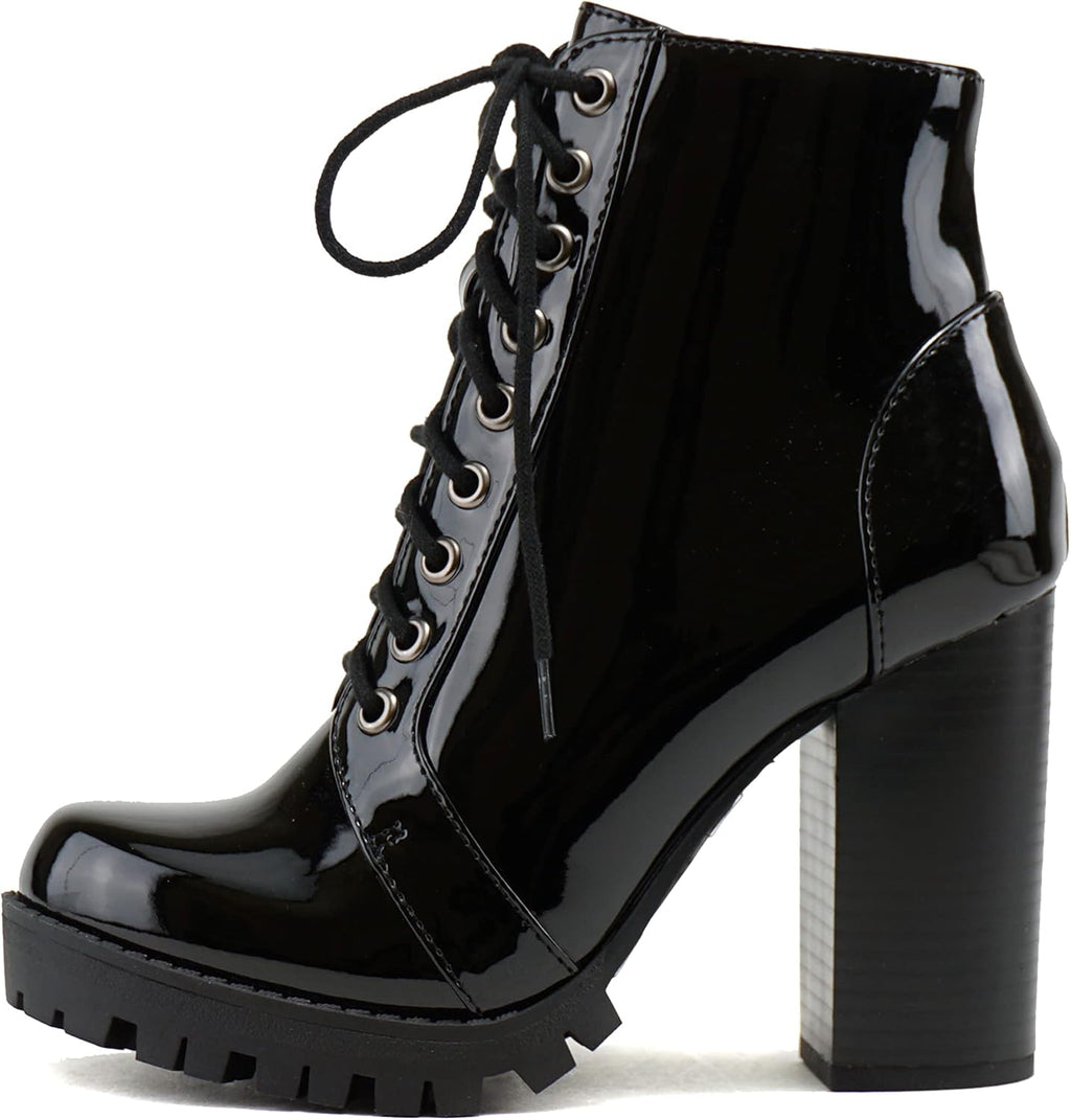 Soda Chalet – Fashion Lace up Military Inspired Ankle Boot with Stacked Heel and Side Zipper