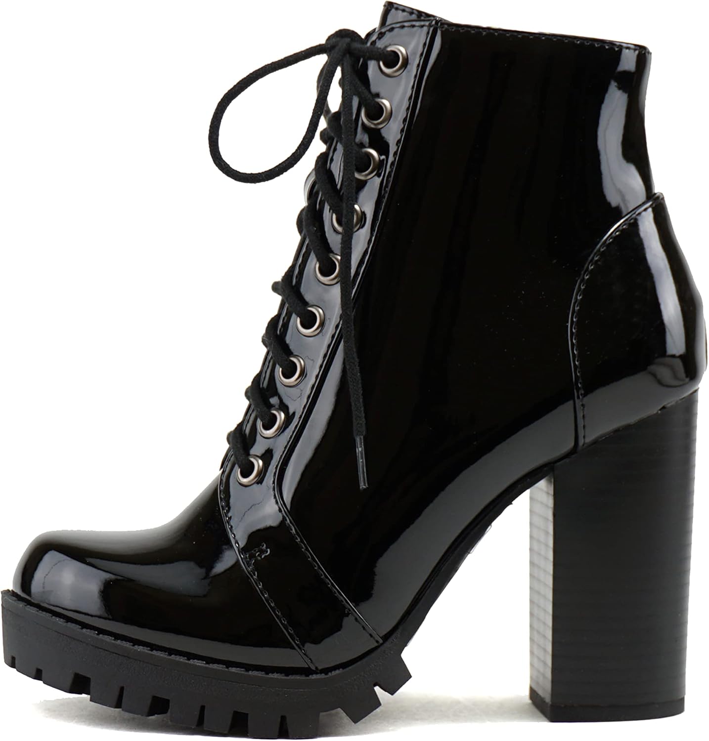 Soda Chalet – Fashion Lace up Military Inspired Ankle Boot with Stacked Heel and Side Zipper