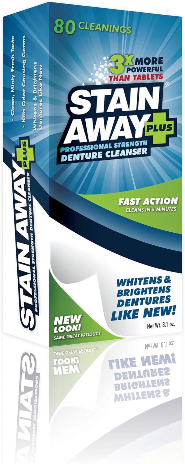 Stain Away Plus Denture Cleanser, 80 Cleanings Each (Pack of 3)