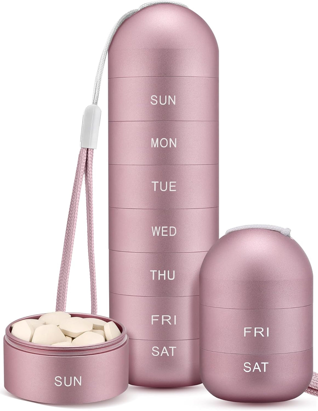 Zannaki Metal Moisture Proof Weekly Pill Organizer, Stackable Aluminum Alloy BPA Free Travel Hiking 7 Day Pill Box Case Waterproof and Large Compartment to Hold Pills, Vitamins, Fish Oil, Supplements