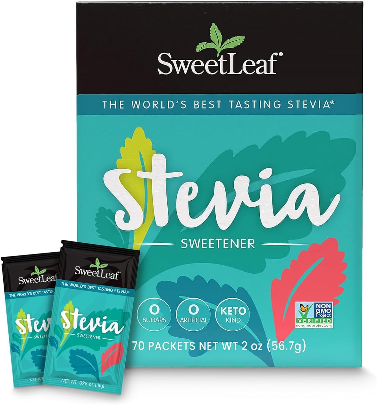 SweetLeaf Stevia Powder Packets - Zero Calorie Sweetener with Stevia Leaf Extract, No Artificial Sweetener Additive, Sugar Free, Keto Friendly, Non GMO, Gluten Free - 70 Packets (Pack of 1)