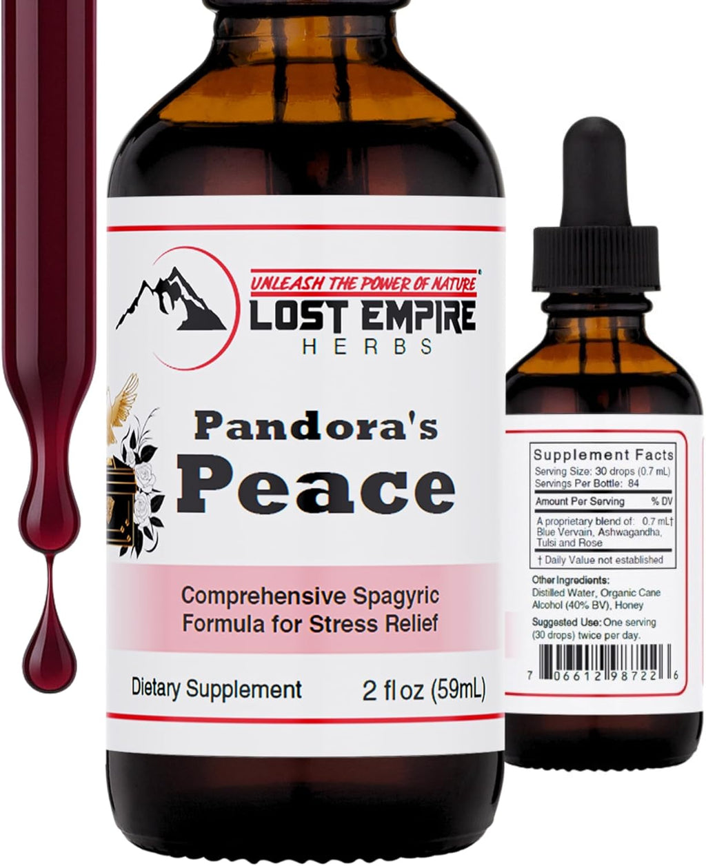 Lost Empire Herbs Pandora’s Peace Tincture (2 fl oz) Premium Herbal Tincture for Balance, Vitality & Calm – USA-Sourced, Spagyrically Prepared, and Free from Heavy Metals & Chemicals