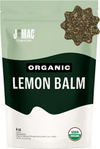 J Mac Botanicals Organic Lemon Balm (4 oz), Loose Leaf Tea, Dried Lemon Balm Tea, herbal Infusion, Lemon balm leaves, melissa officinalis tea, Certified USDA Organic