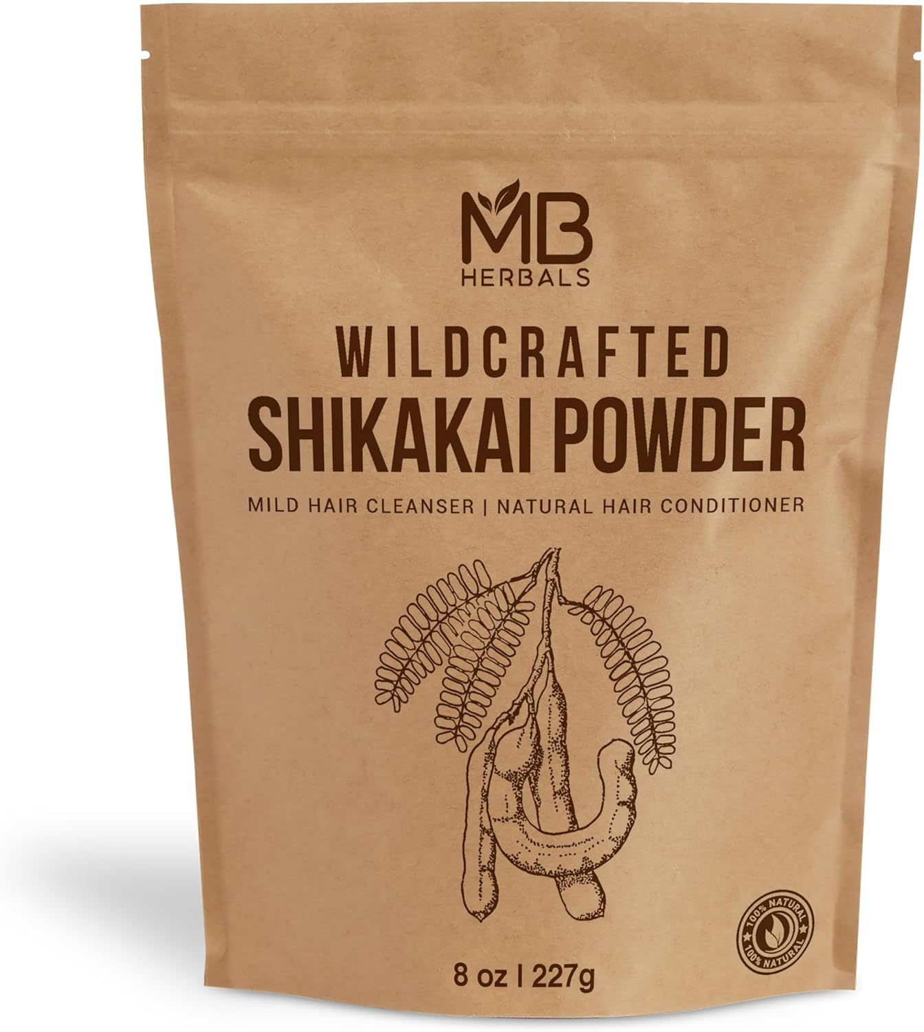 MB Herbals Shikakai Powder | 227g | 1/2 lb | 8 oz | 0.5 LB | Natural Hair Cleanser & Conditioner | 100% Pure Acacia concinna Fruit Pods Powder from Wildcrafted Shikakai