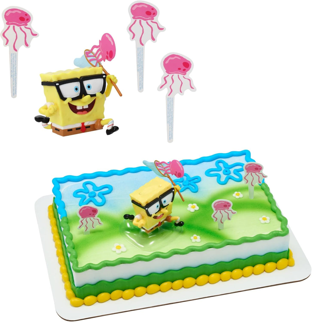 DecoPac SpongeBob SquarePants Cake Topper, Interactive 5 Piece Jellyfish Fields DecoSet Cake Decoration For Birthday & Celebrations, Food Safe, Durable