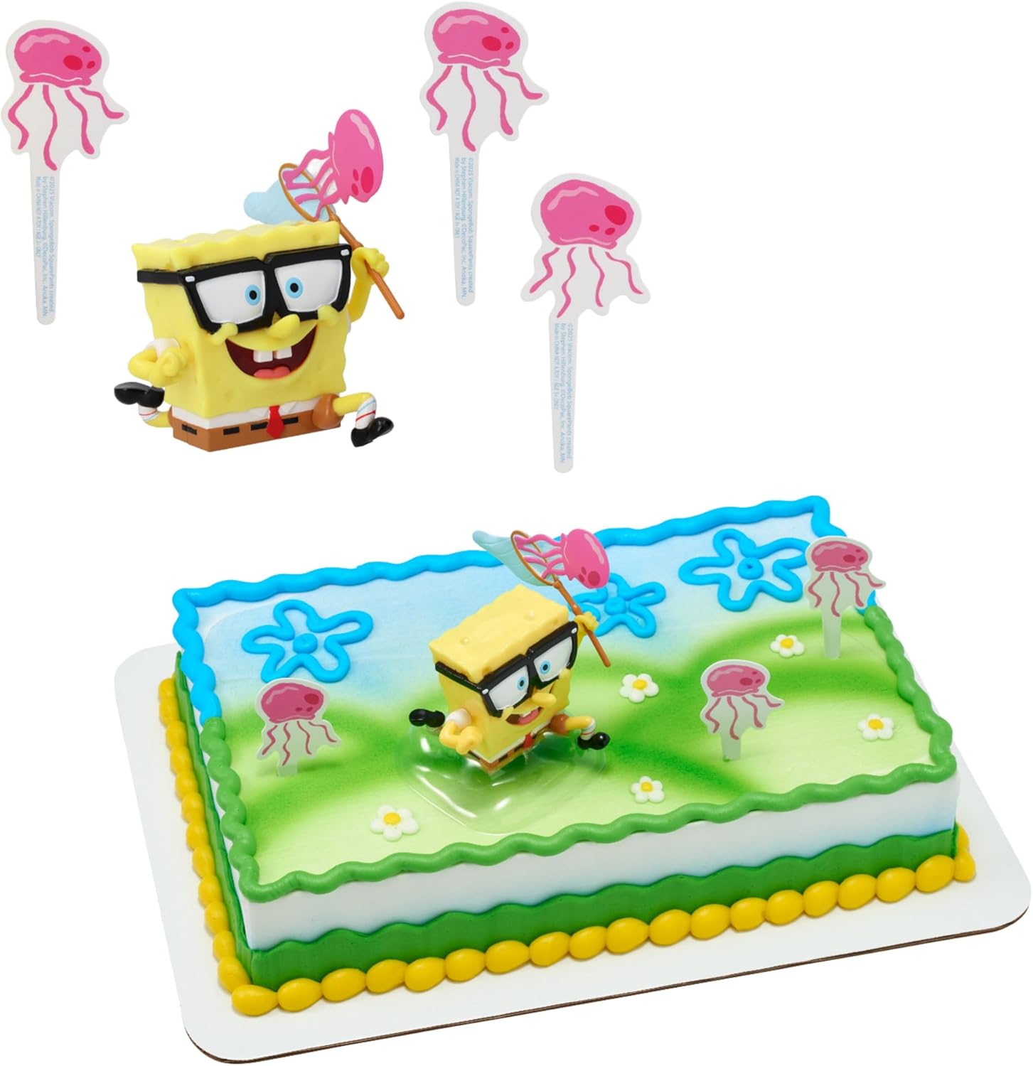 DecoPac SpongeBob SquarePants Cake Topper, Interactive 5 Piece Jellyfish Fields DecoSet Cake Decoration For Birthday & Celebrations, Food Safe, Durable