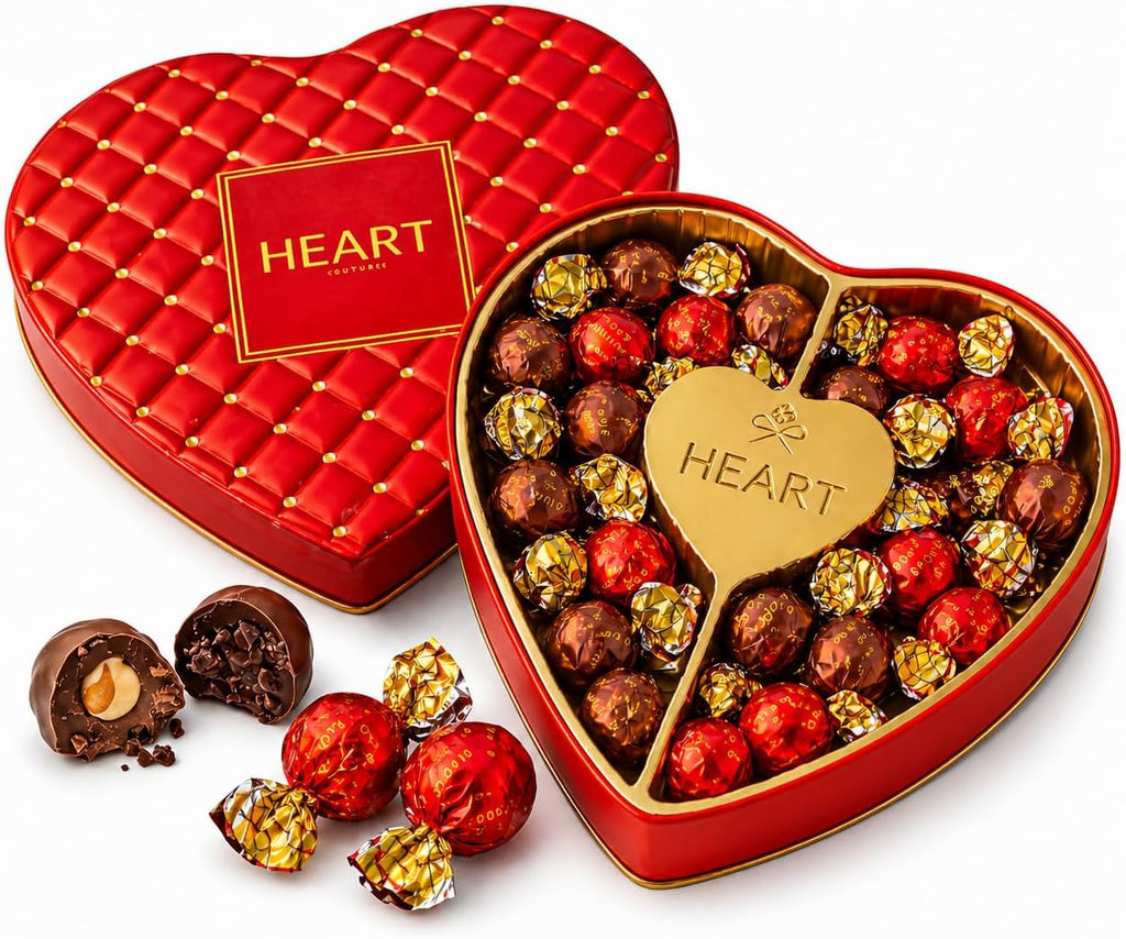 Premium Italian Chocolate Truffles Gift Box - Heart Shaped Gourmet Assorted Milk & Dark Chocolate Hazelnut Collection - Luxury Gift for Mom,Dad,Father, Fathers Day, Women - Mother’s Day, Birthday, Anniversary