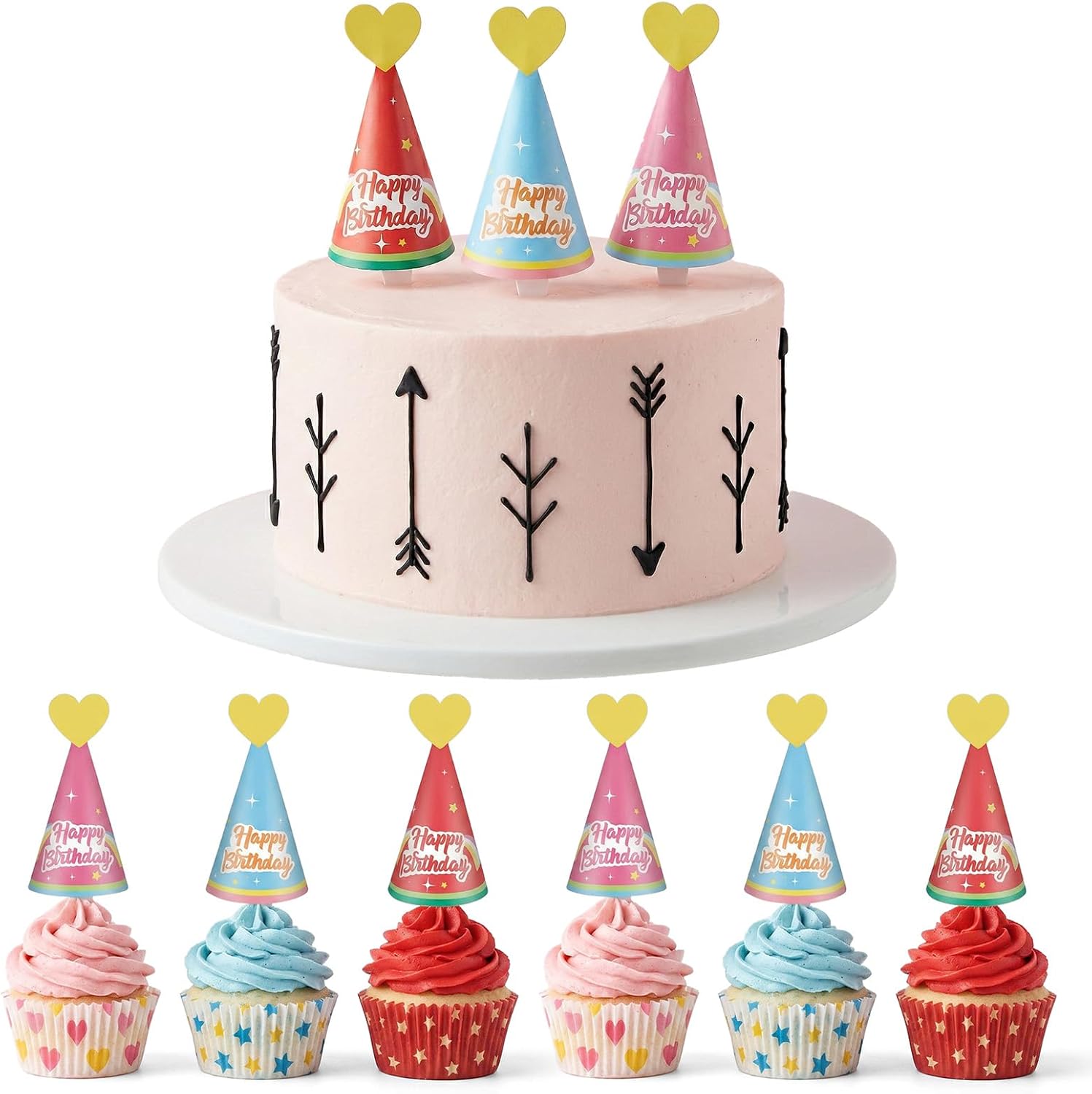 9 PCS Mini Cupcake Toppers Party Hats Happy Birthday Cake Topper, DIY Paper Hat Cupcake Decorations for Cupcakes Cake Dessert Birthday Celebrations Party Supplies