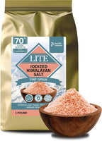 Pacific Pelican Iodized Lite Himalayan Pink Salt | 70% Less Sodium | Fine Grain, Unrefined, 100% Natural & Organic for Cooking, Seasoning & Wellness (1 LB)
