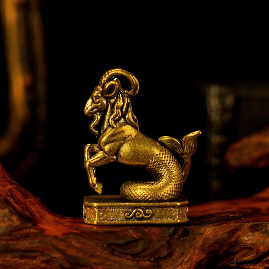 Capricorn – Capricorn Goat Zodiac Brass Sculpture – Solid Handmade Retro Figurine, Elegant Home & Office Decor, Astrology Enthusiast Gift