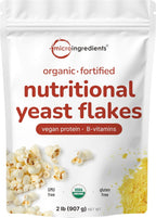 Micro Ingredients Organic Fortified Nutritional Yeast Flakes, 2lb (32oz) | Rich in Vegan Protein, B Vitamins, & Beta-Glucans | Keto Friendly, Dairy Free Cheese Substitute, Non-GMO, Gluten Free