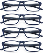 MODFANS 4 Pack Men Reading Glasses, Blue Light Blocking Glasses Computer Readers Anti Glare/Eye Strain Filter UV,Rectangular Two-Tone Unisex Lightweight Comfortable Spring Hinge Eyeglasses 1.0-Blue