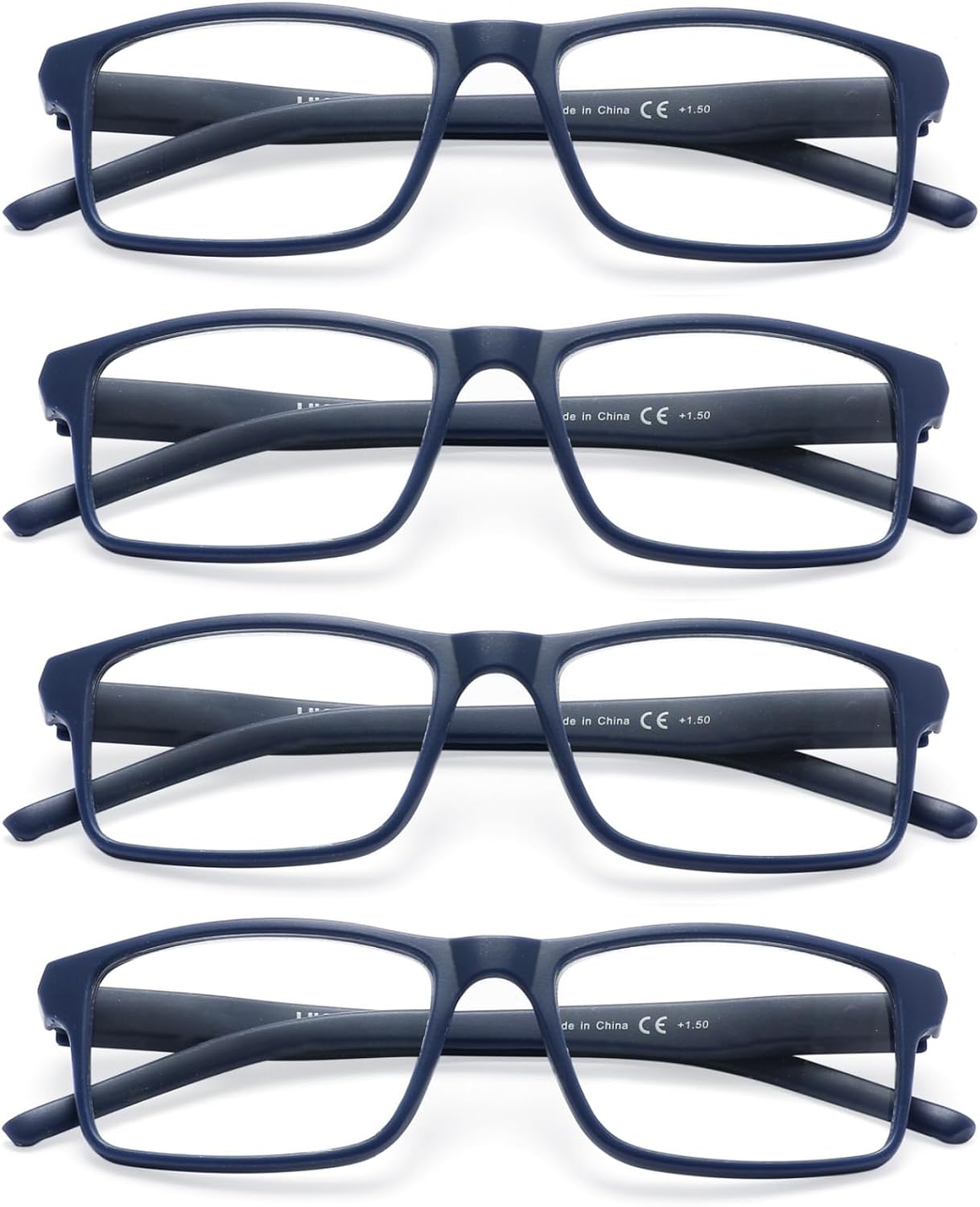 MODFANS 4 Pack Men Reading Glasses, Blue Light Blocking Glasses Computer Readers Anti Glare/Eye Strain Filter UV,Rectangular Two-Tone Unisex Lightweight Comfortable Spring Hinge Eyeglasses 1.0-Blue