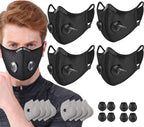 NBDIB 4 Pack Adjustable Reusable Face Protection with 8 Carbon Filters and 8 Valves for Cycling Sport Black