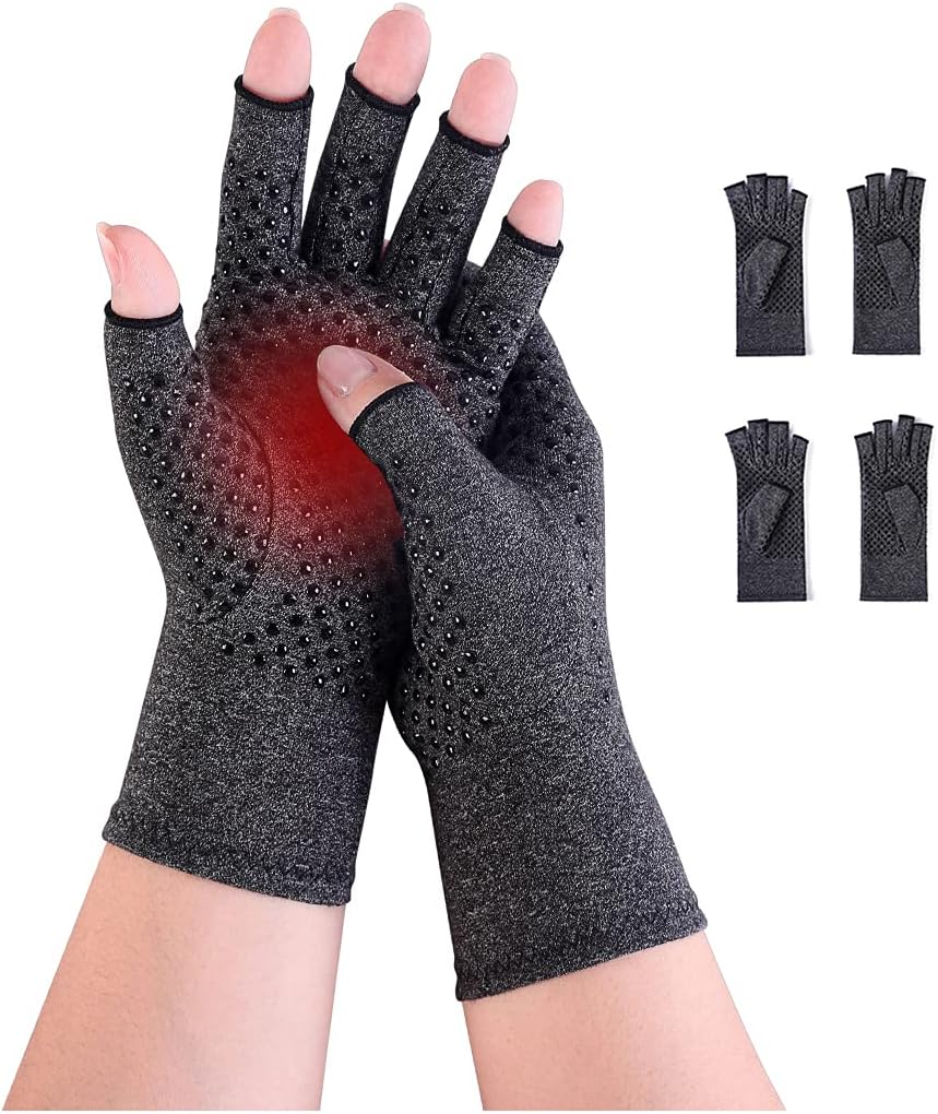 Donfri 2 Pairs Arthritis Compression Gloves - Fingerless Gloves for Women & Men, Arthritis Pain Relief - Rheumatoid & Osteoarthritis, Raynaud's & Carpal Tunnel Relief (Anti-Slip, M)