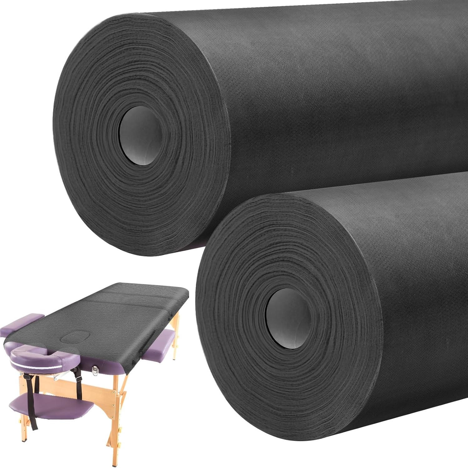 Tudomro 2 Rolls Disposable Non Woven Bed Sheets Massage Table Paper Covers Non Woven Fabric Massage Sheets Waterproof Spa Breathable Bed Cover for Beauty Salon (Black)