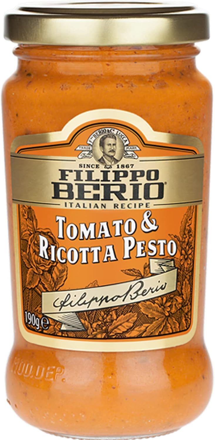 Filippo Berio Pesto, Tomato & Ricotta, 6.7 Ounce Glass Jar, Gluten Free, Non-GMO