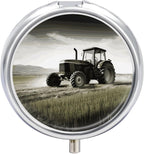 Round Pill Box Tractor Agriculture Tranquil Pill Case 3 Compartment Medicine Pill Organizer for Purse & Pocket Portable Travel Pillbox Medicine Vitamin Cod Liver Oil Storage Box Organizer