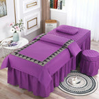 Beauty Salon Bed Cover 4-Piece Massage Table Sheet Set Solid Color Salon Spa Beauty Bedspreads Thick Dustproof Massage Table Skirt Bed Linens Sheets Pillowcase Duvet Cover Sets-Purple||70 * 190cm