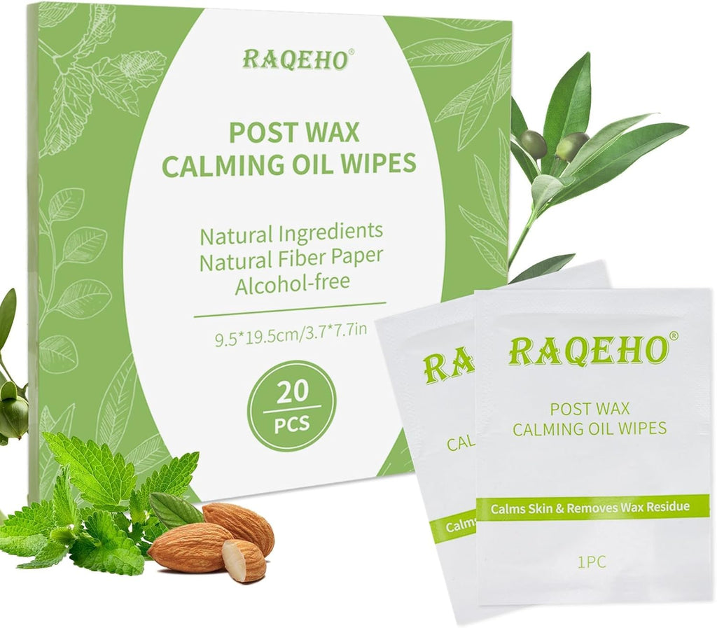20PCS Post Wax Wipes - After Waxing Calming Oil Wipes Post Wax Care for Body Facial Waxing Remover Aftercare Product for Hair Removal After Wax Care Remove Residue Waxing Aftercare Supplies