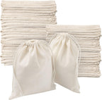 Drawstring Bags 100 Percent Cotton Bulk Wholesale - Heavy Duty Quality Pack of 100 - Size 6 x 8 (Natural Unbleached Cotton - Double Drawstring)