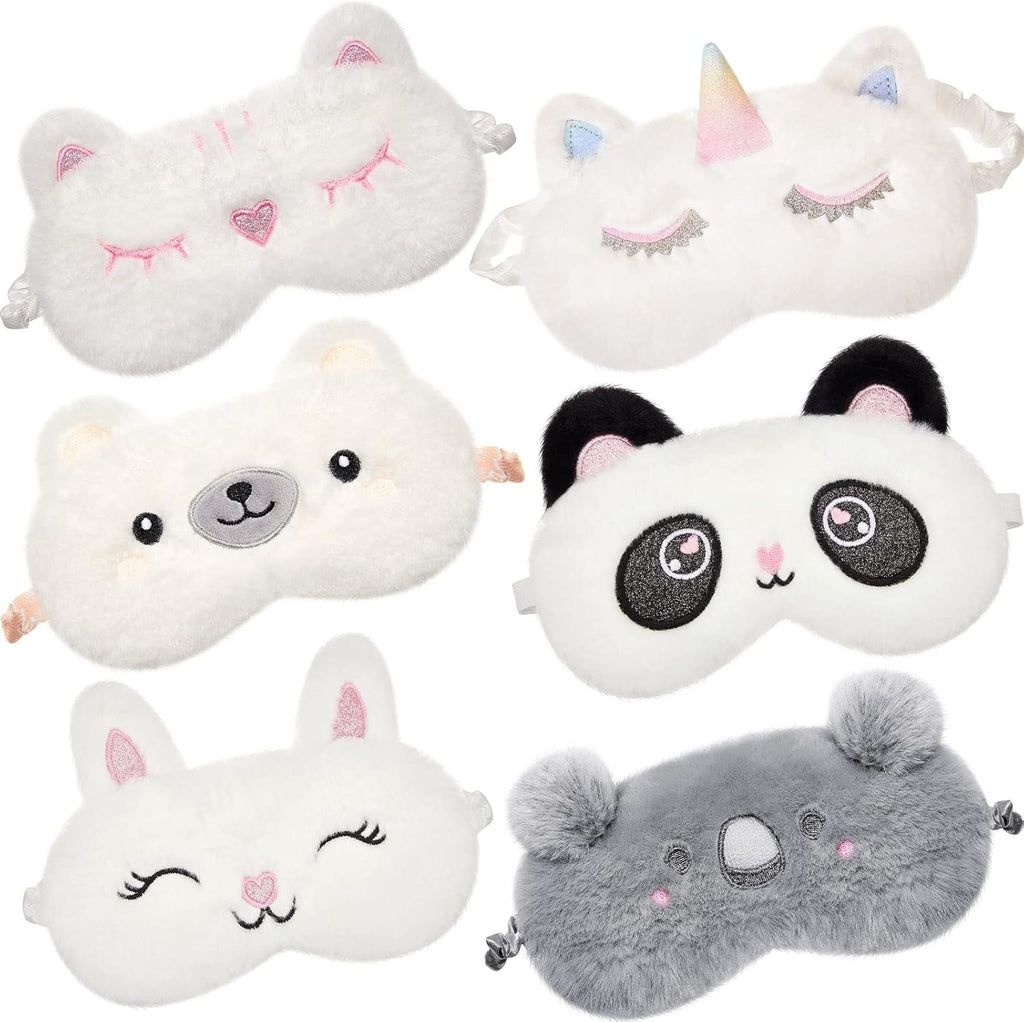 Geyoga 6 Pcs Sleep Mask Cute Unicorn Bunny Cat Sleeping Eye Cover Funny Soft Plush Blindfold Animal Shade Eyeshade Eye Covers for Women Adult Travel Nap Night Sleeping