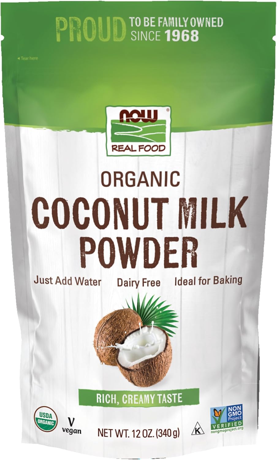 NOW Foods, Organic Coconut Milk Powder, Dairy Free/ Vegan, Just Add Water, 12-Ounce