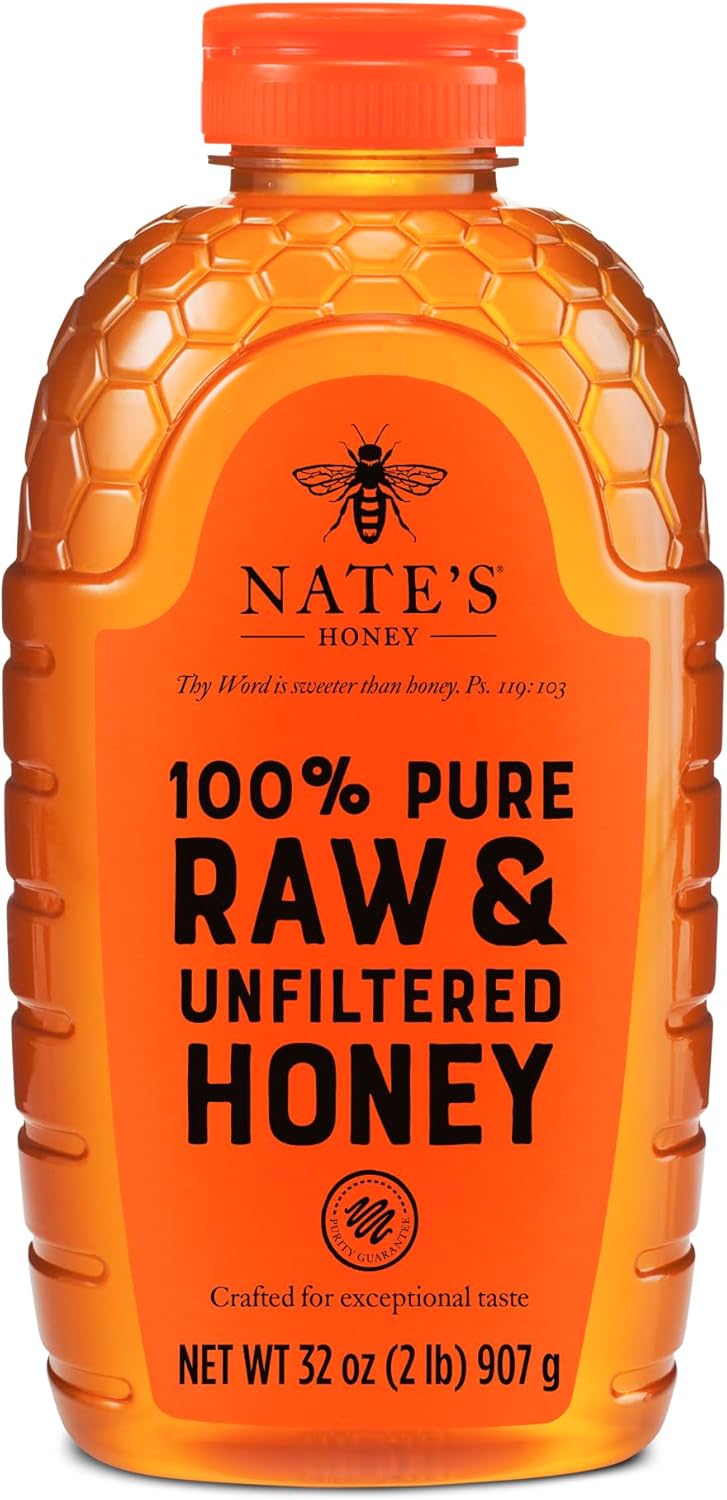 Nate's 100% Pure, Raw & Unfiltered Honey - Award-Winning Taste, 32oz. Squeeze Bottle