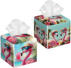 Sunglasses Flamingo 2 Pcs Tissue Box Cover Square Leather Tissue Case Holder Facial Paper Organizer Decorative for Bathroom Kitchen Car Office Home Decor