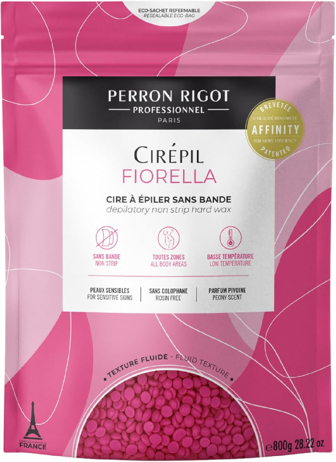 Cirepil - Fiorella - 800g / 28.22 oz Hard Wax Beads Bag - Fresh Peony Scent & Rosin-Free Formula - Beginner-Friendly Stripless Wax for Face & Body - Low Temp Refill Bag