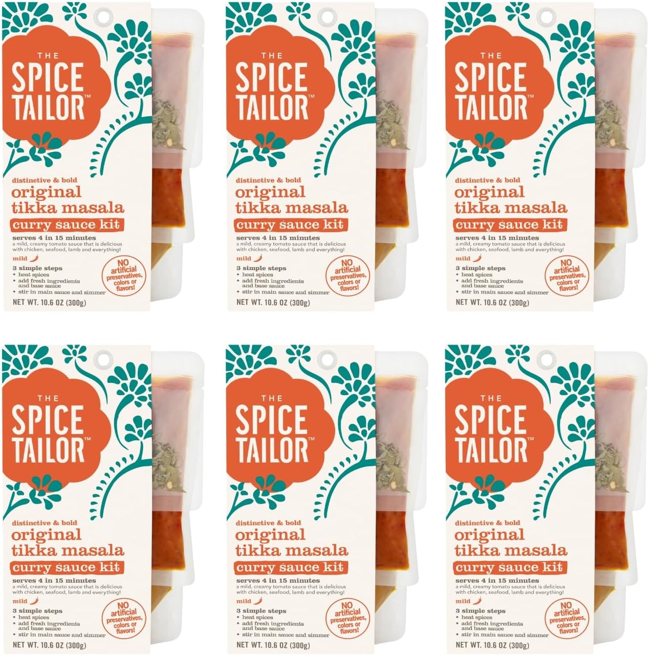 Spice Tailor 3 Simple Steps Restaurant Quality Meals in Minutes Kits Ready in 10 Minutes (6 Pack, Original Tikka Masala)