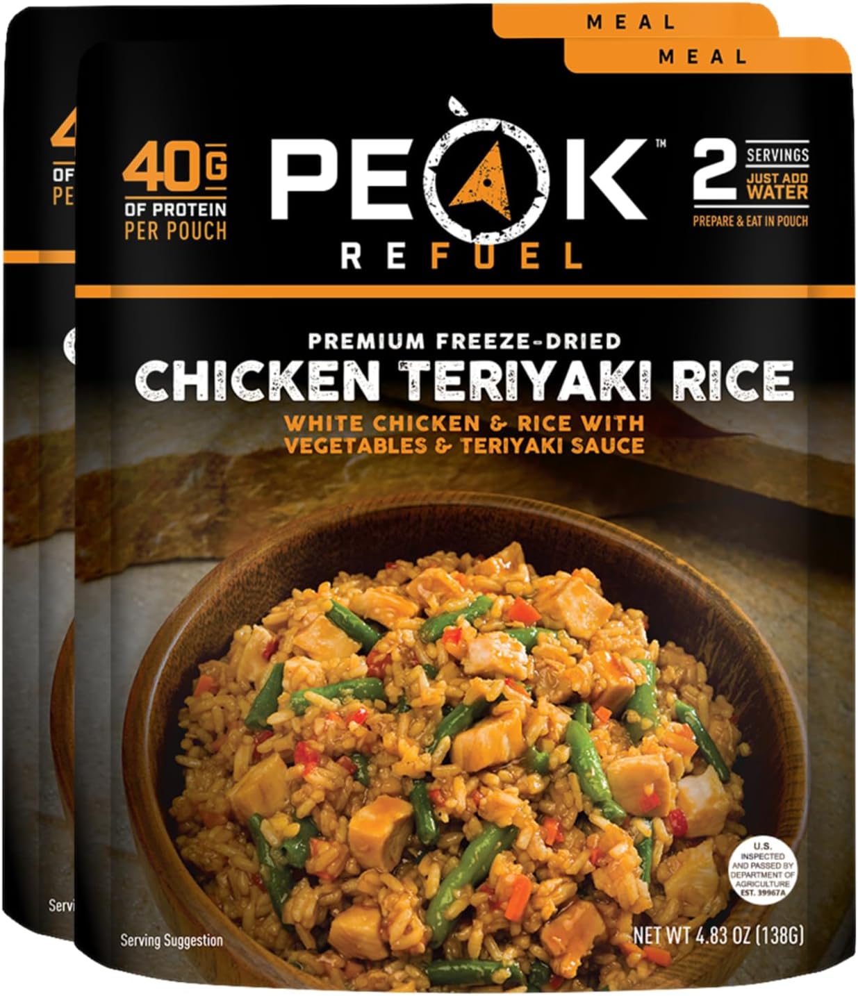 Peak Refuel Chicken Teriyaki Rice | 40g Protein | 580 Calories | 100% Real Meat | Premium Freeze Dried Backpacking & Camping Food | 2 Servings | Ideal MRE Survival Meal (2-Pack)